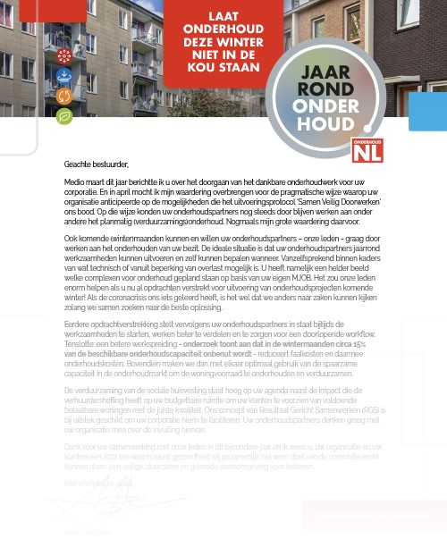 Brief van Henk den Boer aan woningcorporaties
