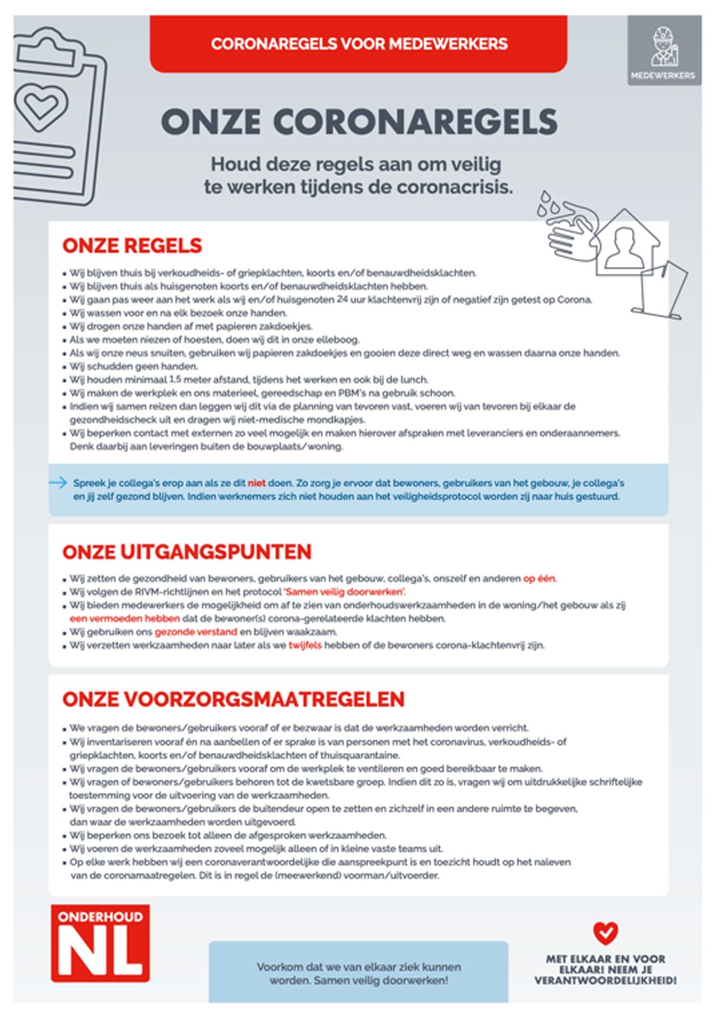 Wij werken coronaproof - regels voor medewerkers